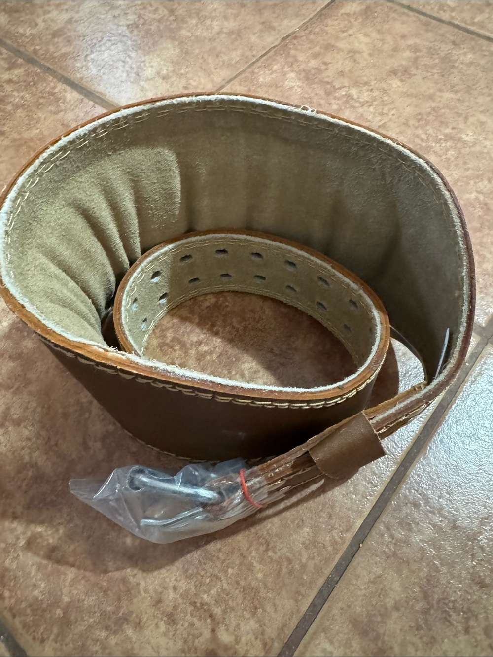 Men's brown leather weightlifting belt
